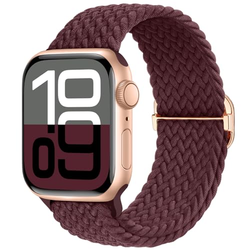 Braided Stretchy Nylon Band Compatible for Apple Watch Bands Women Men - color: DarkWine, size: 38mm/40mm/41mm/42mm