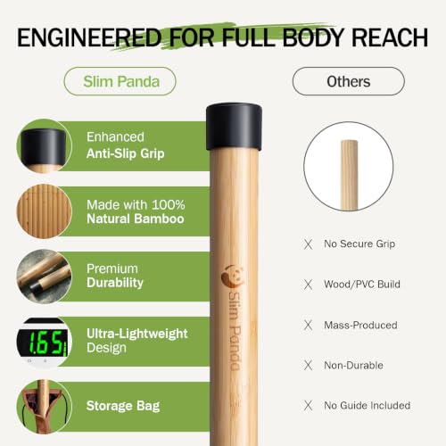 Slim Panda 5FT Yoga Stick - Natural Bamboo Stretching Stick with Non-Slip Caps - 1.57" Thick Exercise Balance Pole for Posture Correction & Physical Therapy