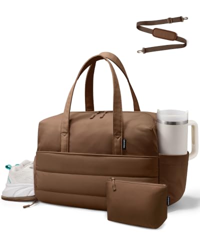 LOVEVOOK Small Gym Bag for Women with Tumbler Holder & Shoe Compartment - color: Chocolate, size: Small-17"