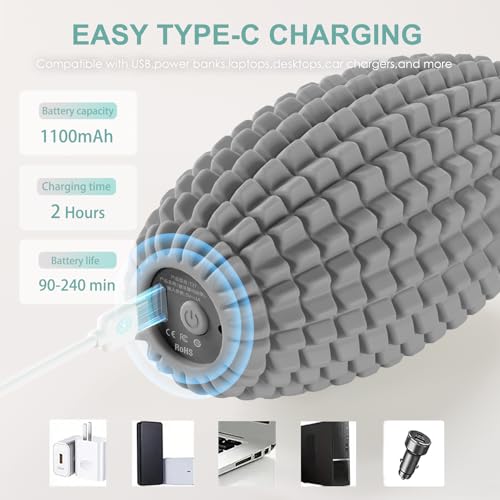 Vibrating Massage Ball with Rolling Head for Plantar Fasciitis - color: Gray