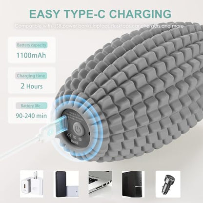 Vibrating Massage Ball with Rolling Head for Plantar Fasciitis - color: Gray