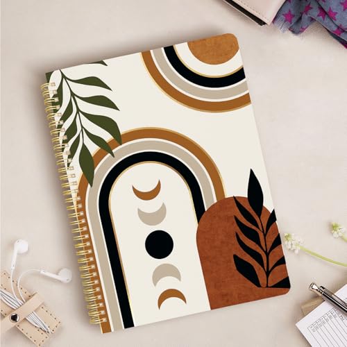 Cute Spiral Notebook journal A4 Aesthetic Pretty Design for Women Girls Kawaii with Pocket, 8.5 x 11 inch, Lined, Moon Boho - color: Moon Boho, style: Lined