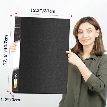 Art Portfolio Folder, 40 Clear Pockets Paper Protectors Display 80 Pages Clear Presentation Book for Artworks, Letters, Report Sheets, Documents (Can Accommodate 11” x17”) - size: 11x17inch (Black)