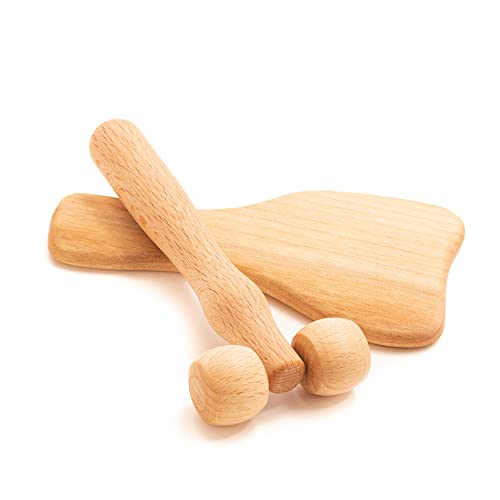 tuuli Body and Face Roller, Multi-Functional Wooden Massage Roller, Helps Ease Muscle Tension and Support Skin Health, Natural Face Massage Tools, Set of 2 (2 Piece Set C) - size: 2 piece set C