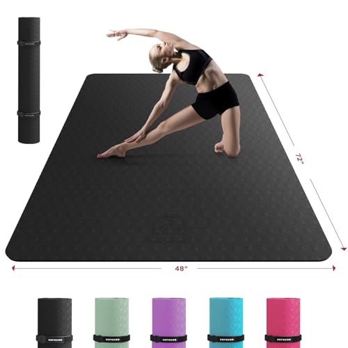 HAPBEAR Extra Large Yoga Mat - 72"x48"x6mm (1/4 inch), Non-Slip, Durable, Thick Wide Exercise Mat for Home Workouts, Yoga, Pilates, Stretching and Cardio Workouts - color: 72"x48"- Black, size: 6MM