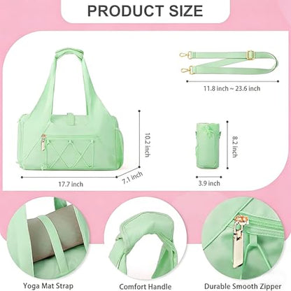 Gym Bag for Women, Yoga Mat Bag with Shoe Compartment and Wet Pocket, Sport Yoga Gym Bag with Yoga Strap, Carryall Yoga Tote Bag - color: Green