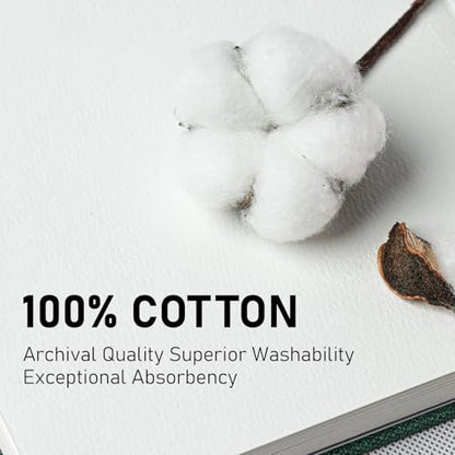 Watercolor Sketchbook 6.5" x 6.5" - 100% Cotton, 24 Sheets, Cold Press 140 lb / 300 GSM Watercolor Journal with Wide Elastic Band - Ideal for Plein Air Painting, Ink & Mixed Media - color: Green