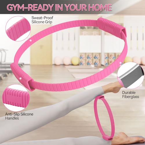 Pilates Ring, 13.5" Silicone Magic Pilates Fitness Circle with Dual Grip, Lightweight & Durable Flexible Resistance Exercise Equipment for Toning Arms, Thighs, Legs, Core
