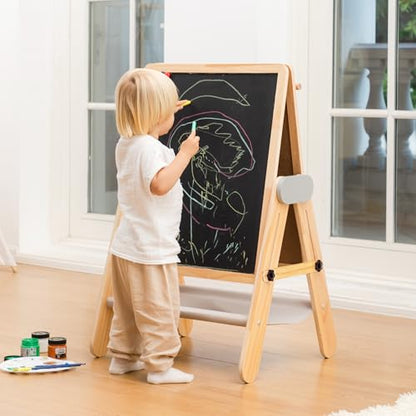 3-In-1 Folding Kids Art Easel - Double-Sided Foldable Wooden Art Easel with Chalkboard & Whiteboard, Height Adjustable, Portable Art Station with Paper Roll Holder, Ideal Gift for Girl & Boy - style: Folding Easel