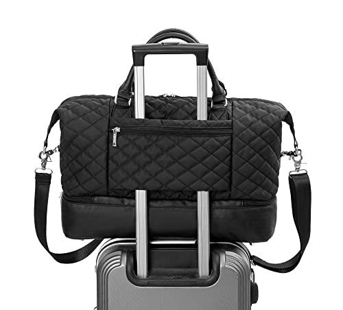 Kinmac Women's Travel Duffel Bag,Sports Gym Yoga Duffel Bag Weekender Overnight Totes Bag (Black Embroider) - color: Black Embroider