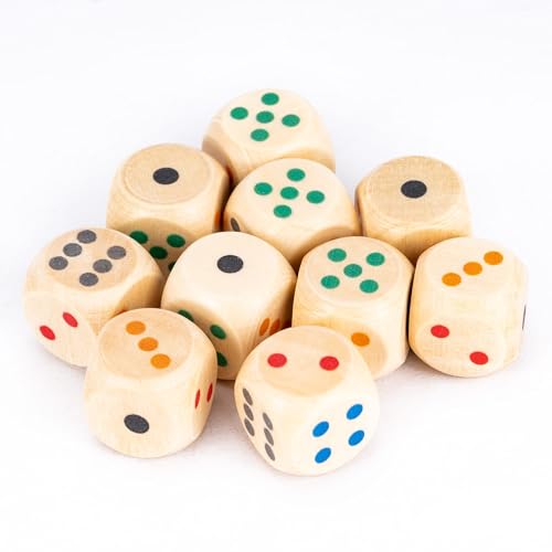 10PCS 16mm D6 Dice Set Wooden 6 Sided Dice Set for D&D Board Games - color: D6-color P