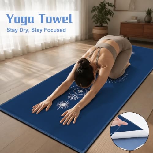 Yoga Mat Towel, Hot Yoga Non Slip with 4 Corner Pockets, 70 x 26 in | Soft Absorbent Microfiber With Four Corner Pockets, Fits Over Yoga Mats For Hot Yoga, Pilates, Gym, And Travel - color: Blue Sun-01, size: Small