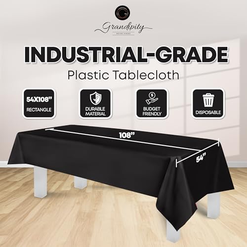 Grandipity 36 Pack Premium Disposable Plastic Tablecloth 54 Inch. x 108 Inch. Decorative Rectangle Table Cover - Black - color: Black, size: 54in. x 108in. Rectangle (Pack of 3)