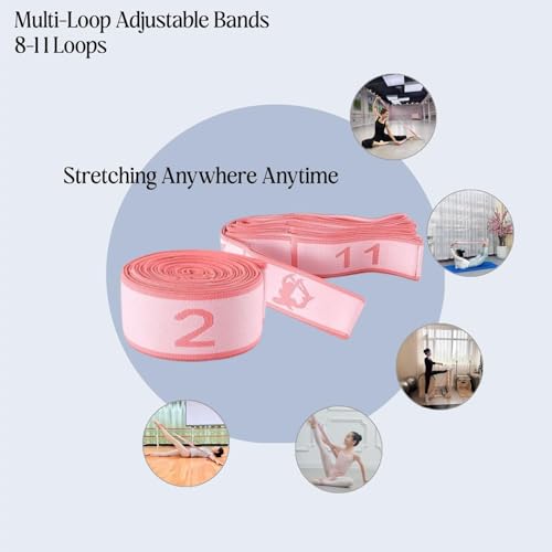 Multi-Loop Stretch Band - Yoga, Pilates, Ballet, and Physical Therapy Stretching Strap for Flexibility, Leg Stretching, and Exercise - Durable Stretching Equipment - color: Pink - 11 Loops