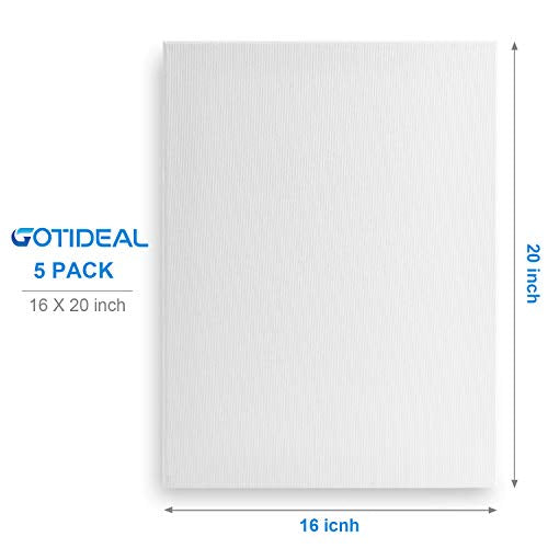 GOTIDEAL Stretched Canvas, 16x20 Inch Set of 5, Primed White | 100% Cotton Artist Canvas Boards for Painting, Acrylic Pouring, Oil Paint Dry & Wet Art Media - color: White, size: 16"x20"