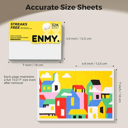 ENMY Acrylic Marker Sketch Pad, 7×4.9 Inch Bleed-Proof Marker Paper,140lb/300gsm Heavyweight Sketchbook, 30 Sheets Drawing Pad Glue-Bound with Hard Backing for Artists, Students - size: 7×4.9 inch