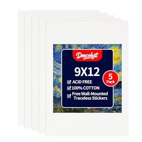 Canvas for Painting - 5 Pack 9x12 Painting Canvas Boards,Free Wall-Mounted Traceless Stickers,Durable Oil Painting Canvas,Suitable for painting supplies, acrylic, oil, watercolor, and tempera. - size: 9x12