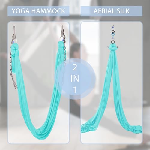 Aerial Silks Yoga Swing Set, Fitness Aerial Yoga Kit - color: Light Blue