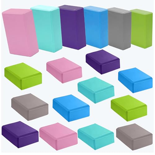 Foam Yoga Blocks Lightweight Non-Slip Supportive Yoga Bricks Yoga Props Accessories for Women Men, Stretching and Meditation (6 Colors) - color: 24PACK