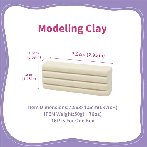 White Plasticine Clay 16-Pack, Reusable, Non-Toxic & Sulfur-Free | Ages 3+, gluten-free, non-drying & no bake—easy to share and store, great for kids, classrooms, group activities & sculpting. - color: White, size: 1.75 lbs