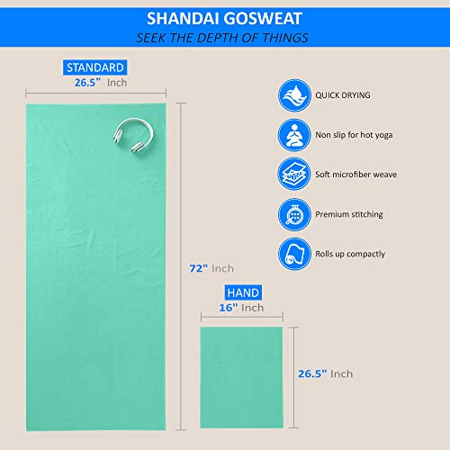 Shandali GoSweat Non-Slip Hot Yoga Towel with Super-Absorbent Soft Suede Microfiber in Many Colors, for Bikram Pilates and Yoga Mats. - color: Teal, size: 72.00" x 26.50"