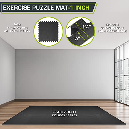 ProsourceFit Weaved Pattern Extra Thick Exercise Puzzle Mat 1-inch, EVA Foam Interlocking Tiles for Protective, Cushioned Flooring for Home and Gym Equipment; Black, 72 SQ FT, 18 Tiles - color: Black, size: 18 Pack (72 SQ FT)