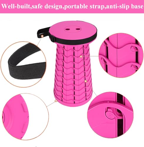 Fishboy Upgraded Collapsible Stool, 400lbs Max Weight, Lightweight But Sturdy, Portable Retractable Folding Telescoping Foldable Camping Stool for Adults Outdoor Fishing Hiking BBQ - color: All Purple Pink
