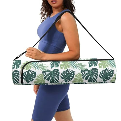 Yoga Mat Bag for Women & Men Full-Zip Yoga Mat Carrier Bag for Class Workout Park with Adjustable Strap - color: Green Palm Leaf