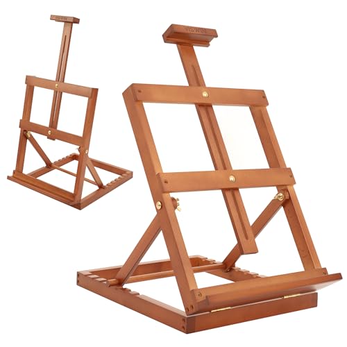 VISWIN Heavy-Duty Table Top Easel for Painting, Adjustable Beech Wood Tabletop Easel, Hold Canvas up to 23”, Portable Art Desktop Easel Stand for Adults, Artists, Beginners – Walnut - color: Walnut