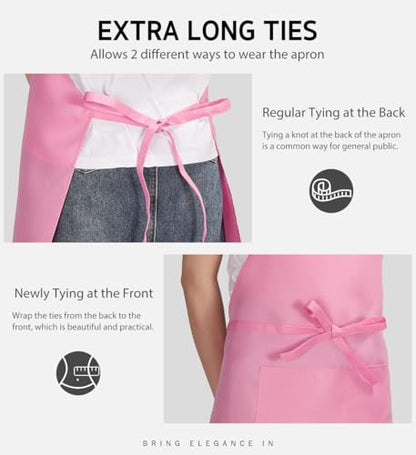 Syntus Apron for Men Women, Adjustable Cooking Kitchen Apron with 2 Pockets | Machine Washable, Firm Stitching, Stain Resistance, Long Tie Straps, 2 Pockets, Versatility, Unisex Use, Gift, BBQ - color: Hot Pink, style: 2 Polyester