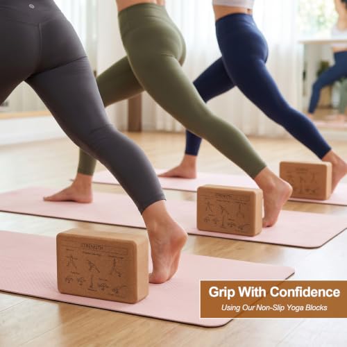 2 Pack Cork Yoga Blocks, Yoga Poses Teaching Cork Blocks for Beginners & Experts, Eco-Friendly High Density Non-Slip Fitness Block for Better Support, Balance & Comfort (9 x 6 x 3 Inches)