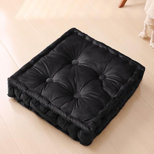 Square Floor Pillows, Large Floor Cushion for Adults Kids, Meditation Floor Pillow Seating Cushion with Shredded Memory Foam and Silk Wadding, 20"x20"x5" Black - color: Black, size: 1 Pack