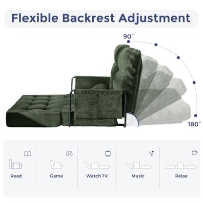 MAXYOYO Adjustable Folding Sofa Bed Couch with 2 Pillows, Dark Green | Multi-Functional Bean Bag Bed, 5-Position Foldable Lazy Floor Sofa Bed with Armrest, Versatile Floor Seating for Reading - color: Dark Green