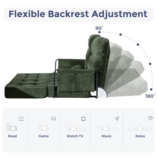 MAXYOYO Adjustable Folding Sofa Bed Couch with 2 Pillows, Dark Green - color: Dark Green