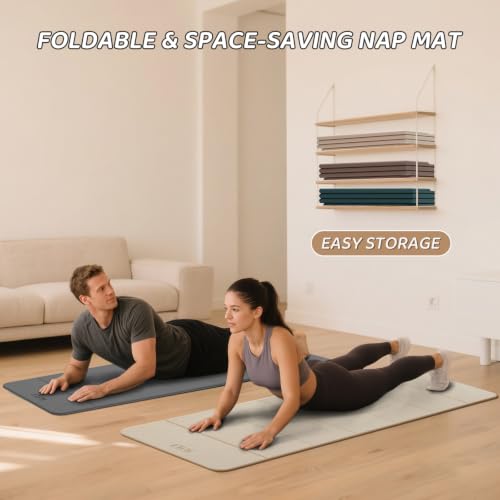 ILILI Foldable Yoga Mat 71 * 24 * 0.3 Inch | Lightweight TPE Non Slip Exercise Mat, Waterproof Portable Fitness Mat for Home Gym, Pilates, Stretching & Daily Workouts - color: Grey