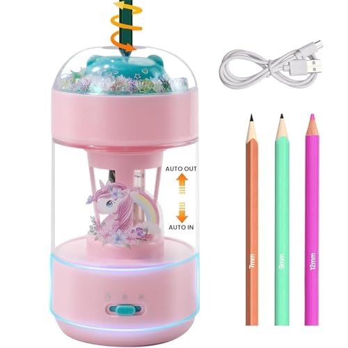 Electric Pencil Sharpener(6-8mm), Fully Automatic Colored Pencil Sharpener for Kids with Auto in & Out Rechargeable Sharpener for Classroom//Office/Home Kids Gift - color: Yf8147_pink