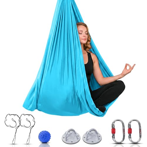LOTUS78 Aerial Yoga Hammock 5.5 Yards (198 Inches) – Premium Aerial Silk Swing for Antigravity Fitness, Inversion Therapy, Strength & Flexibility | Purple | Yoga Trapeze for Home & Studio - color: Blue