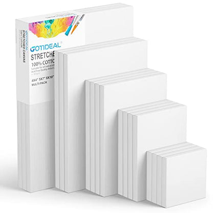 18Pcs Stretched Canvases, Multi Pack 4x4, 5x7, 8x10, 9x12, 11x14 | Primed White Set, 100% Cotton Artist Blank Canvas Boards for Painting, Acrylic Pouring, Oil Paint - color: White, size: Multi Pack-18 Pcs