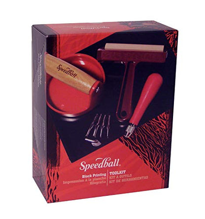 Speedball Block Printing Tool Set (4-Piece) - Includes Linocut Carving Tool, Roller Brayer, Printmaking Baren, and Bench Hook - Made in USA