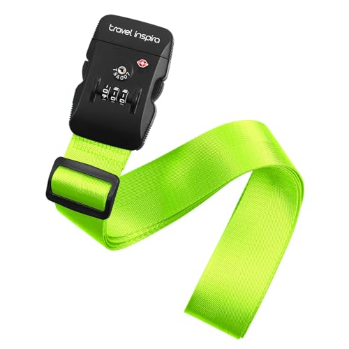 Travel Inspira Heavy Duty Luggage Straps with TSA Lock | Anti-Burst Protection; High Visibility Green; TSA-Lock Belt with Tag; Adjustable 103-200cm; 20-28 Inch Bags; Anti-Burst - color: Fluorescent Green