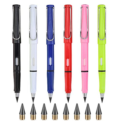 6 Sets Everlasting Pencil, Infinity Pencils, NO-Sharpening Pen for Writing Drawing Students Sustainable Pencil for Home Office School (6 Pencils + 6 Erasers + 8 Replaceable Nibs) - color: Classic