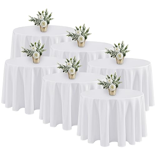 Fitable 6 Pack White Round Tablecloths 90 Inch for 36"-72" Tables | Stain & Wrinkle Resistant, Washable Polyester Cloth Covers for Wedding Party Dining Banquet Event Catering Reception - color: White, size: 90 in Round, 6 Pack