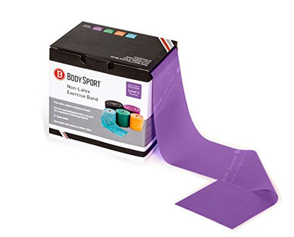 Body Sport Exercise Band, 25 yd. x 4 in. Roll - Home & Gym Fitness Equipment for Stretching, Strength Training & Physical Therapy - color: Purple