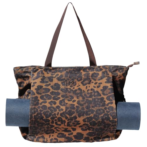 ESVAN Yoga Mat Bag Yoga Tote Carrier Shoulder Bag Carryall Tote for Office,Yoga,Pilates,Travel,Beach and Gym - color: Corduroy Brown Leopard Print