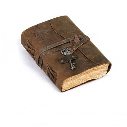 cuero Compass Vintage Leather Journal Antique Handmade Bound Journal with Deckle Edge Paper Diary Leather Sketchbook Drawing Journal Notebook Great Gift Men & Women (6X8 Inch) - size: 8 inch by 6 inch