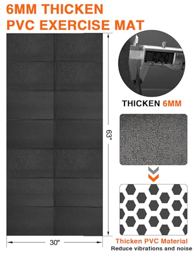 Treadmill Mat, 5'x2.5'/5.6'x2'/6.5'x3'/8'x3',6mm Thickness Exercise Equipment Mat for Carpet Hardwood Floors, Compatible with Walking Pad,Spin Bike,Elliptical Trainer,Rowing Machine - size: 63"L x 30"W x 0.24"Th