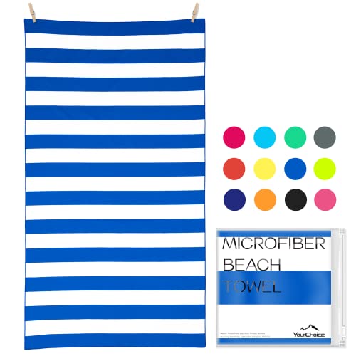 Your Choice Microfiber Beach Towel Sand-Free Quick Dry (67"x35"/60"x30") - color: Y-blue Stripes, size: Extra Large(67x35")