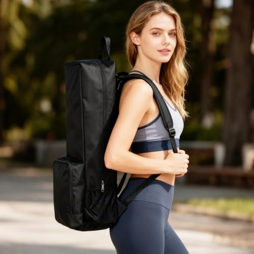 Yoga Mat Bag -Yoga Mat Bag Carrier with Pockets and Adjustable Strap, Lightweight Waterproof Yoga Mat Backpack for Women and Men, Fits Yoga Mats and Yoga Accessories for Workouts (Black) - size: Medium