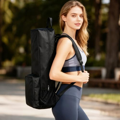 Yoga Mat Bag -Yoga Mat Bag Carrier with Pockets and Adjustable Strap, Lightweight Waterproof Yoga Mat Backpack for Women and Men, Fits Yoga Mats and Yoga Accessories for Workouts (Black) - size: Medium