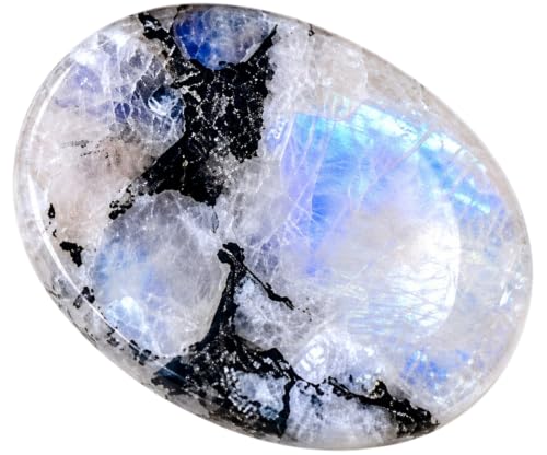Natural Polished Thumb Palm Crystal for Meditation, Rainbow Moonstone Worry Stone for Stress Relief, Anxiety Support & Pocket Reiki Healing - color: Rainbow Moonstone Ws